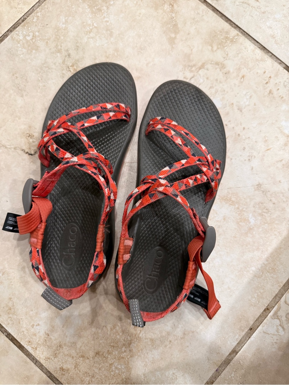 Chaco Women's Sandals with Red and Black Patterned Straps